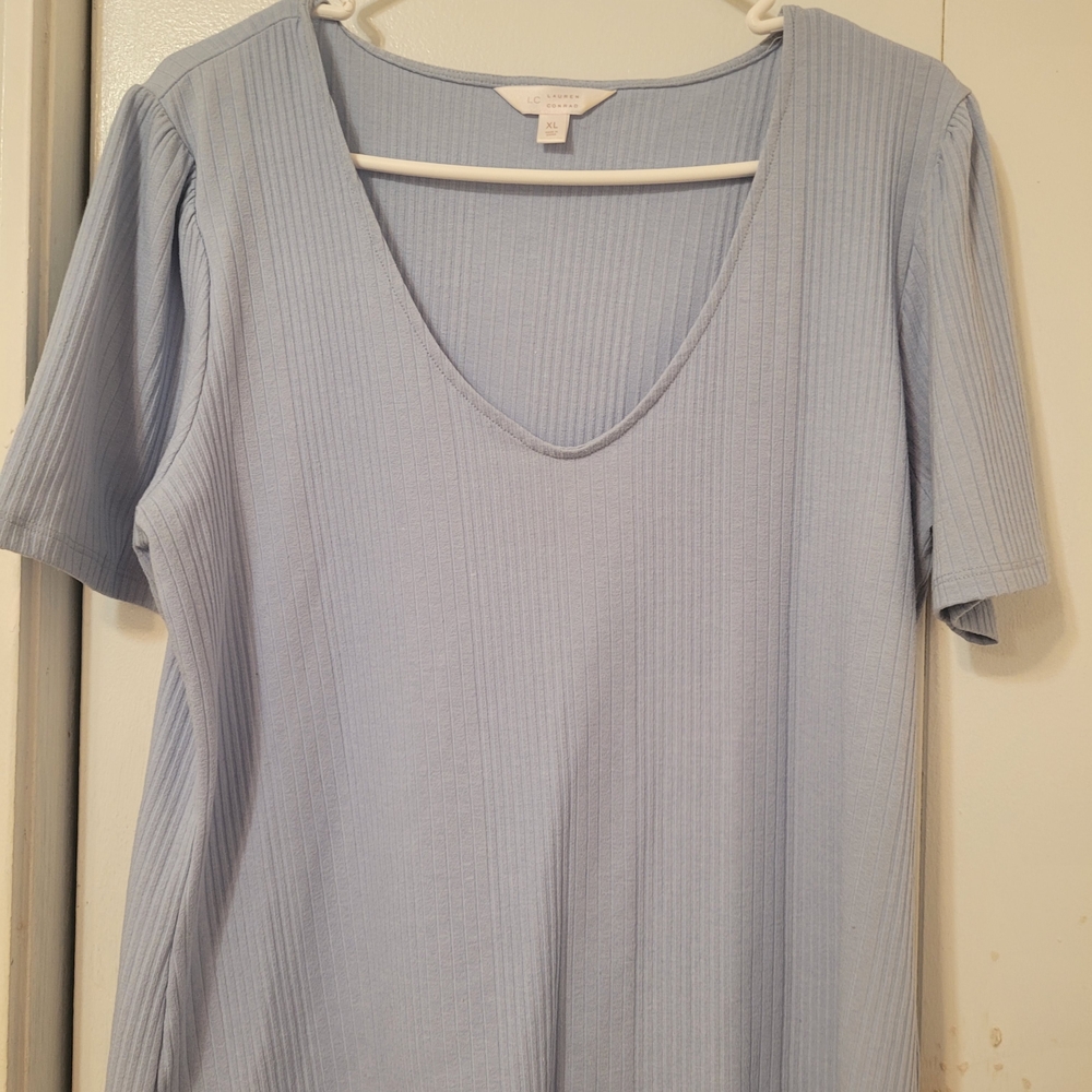 LC Lauren Conrad Light Blue Ribbed Short Sleeve Top